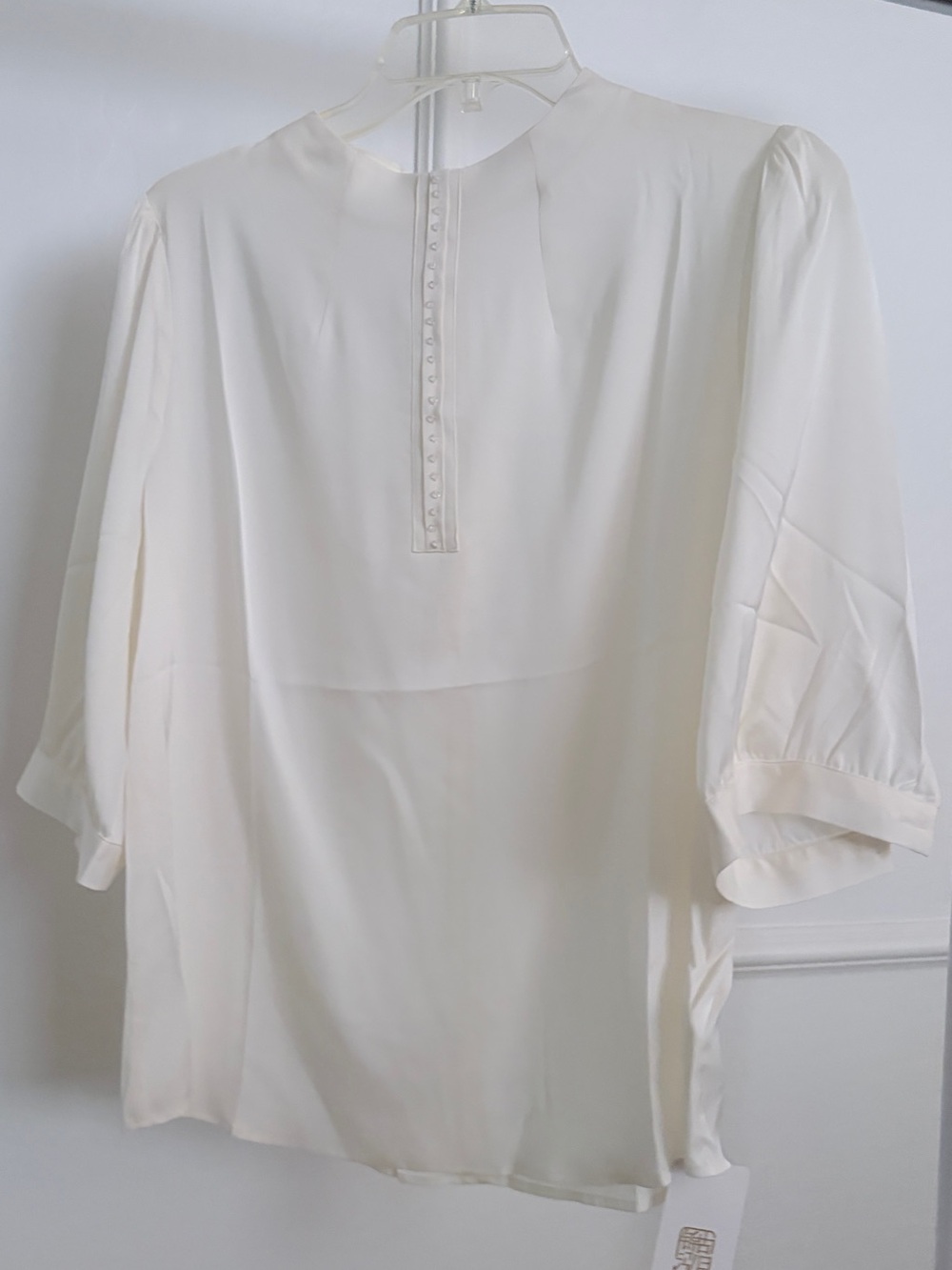Ivory White Crystal Button Heavy Silk Blouse - Fits M (6-8)